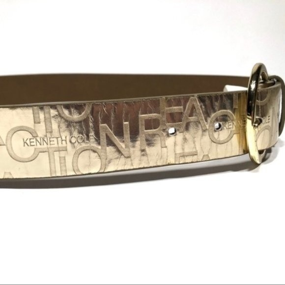 Kenneth Cole Reaction Embossed mirror gold Belt - Picture 3 of 8